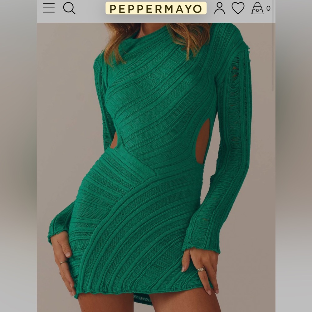 PepperMayo exclusive Angel wings knit mini dress- Jade green
